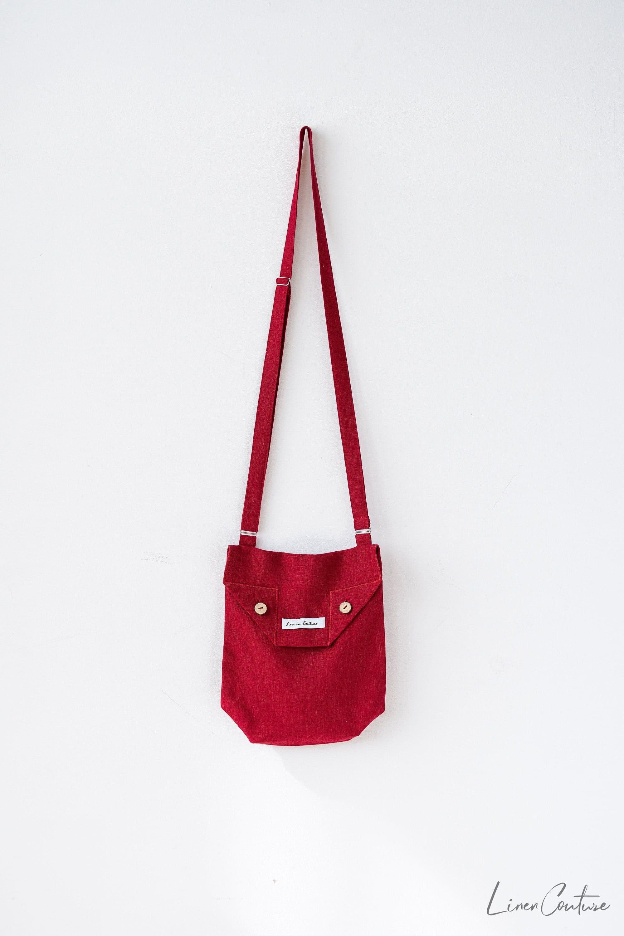 image-Honey Linen Shoulder Bag with Coconut Buttons and Adjustable Strap