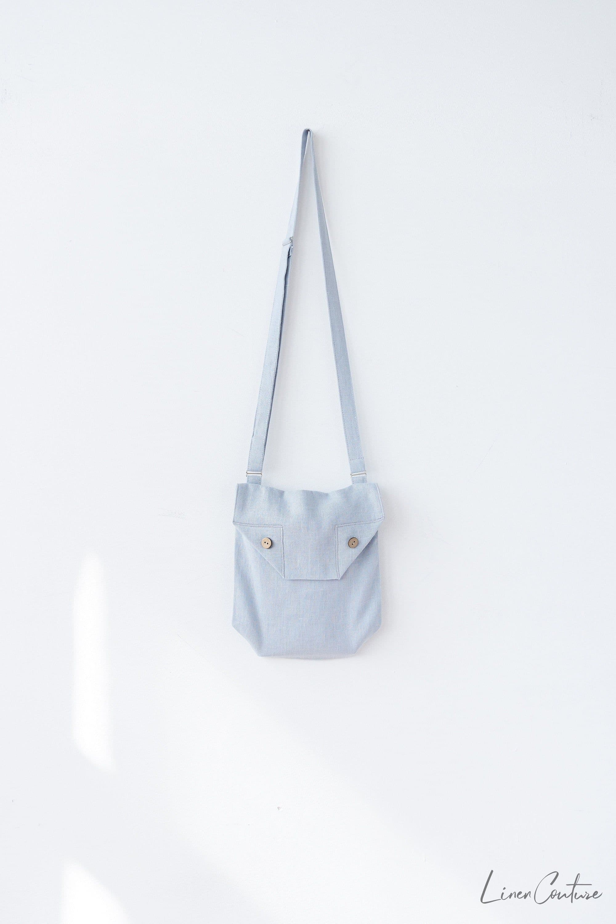 image-Honey Linen Shoulder Bag with Coconut Buttons and Adjustable Strap