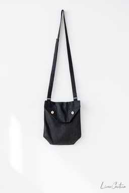 image-Honey Linen Shoulder Bag with Coconut Buttons and Adjustable Strap