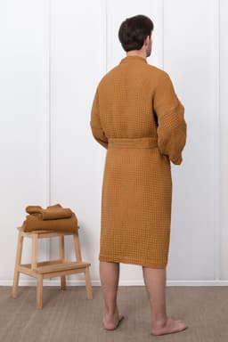 image-Amber linen waffle robe