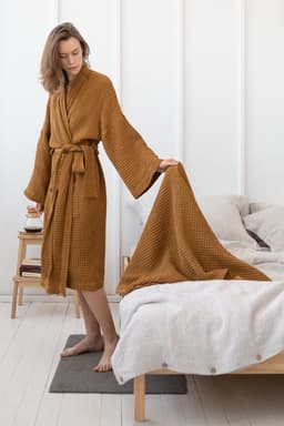 image-Amber linen waffle robe