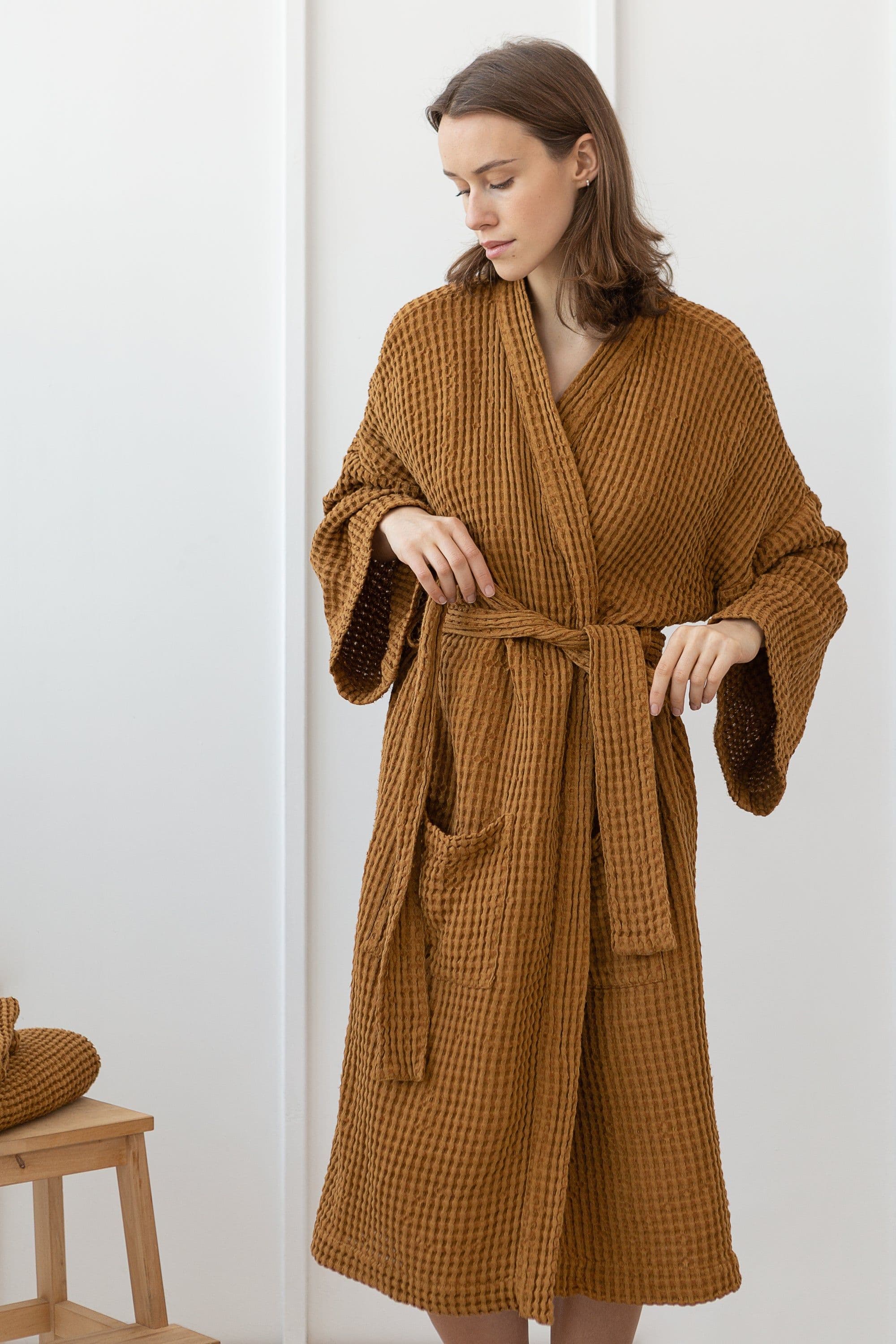 image-Amber linen waffle robe