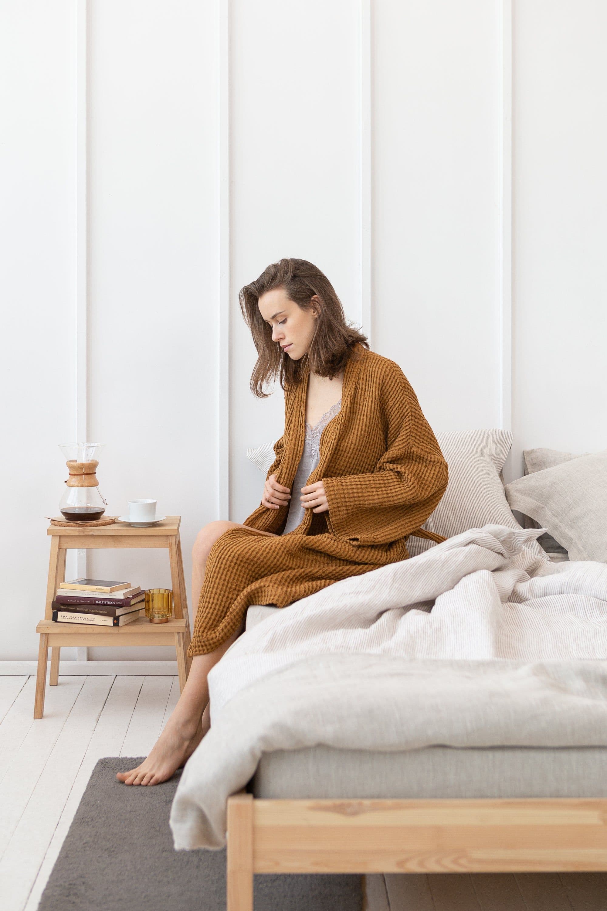 image-Amber linen waffle robe