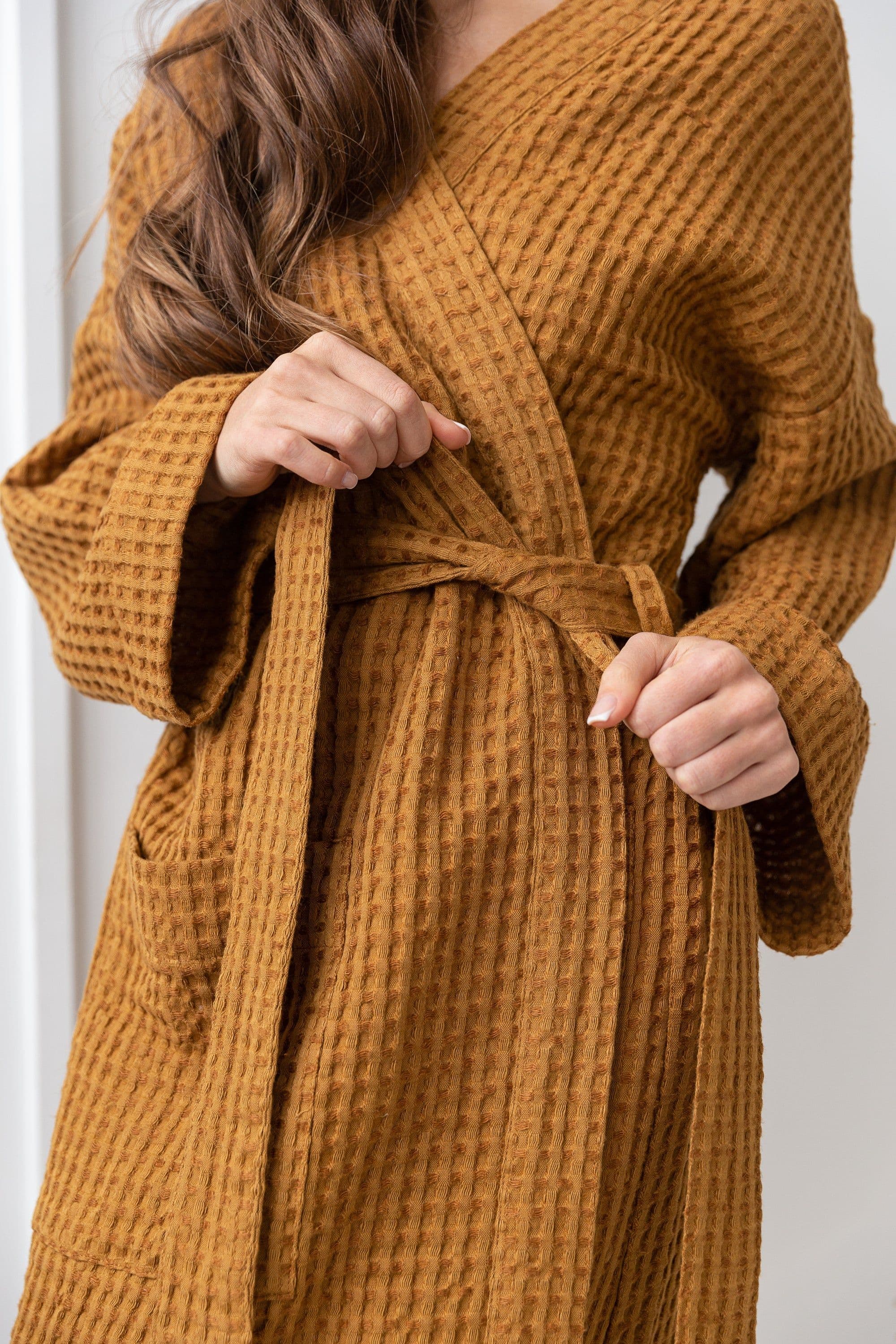 image-Amber linen waffle robe
