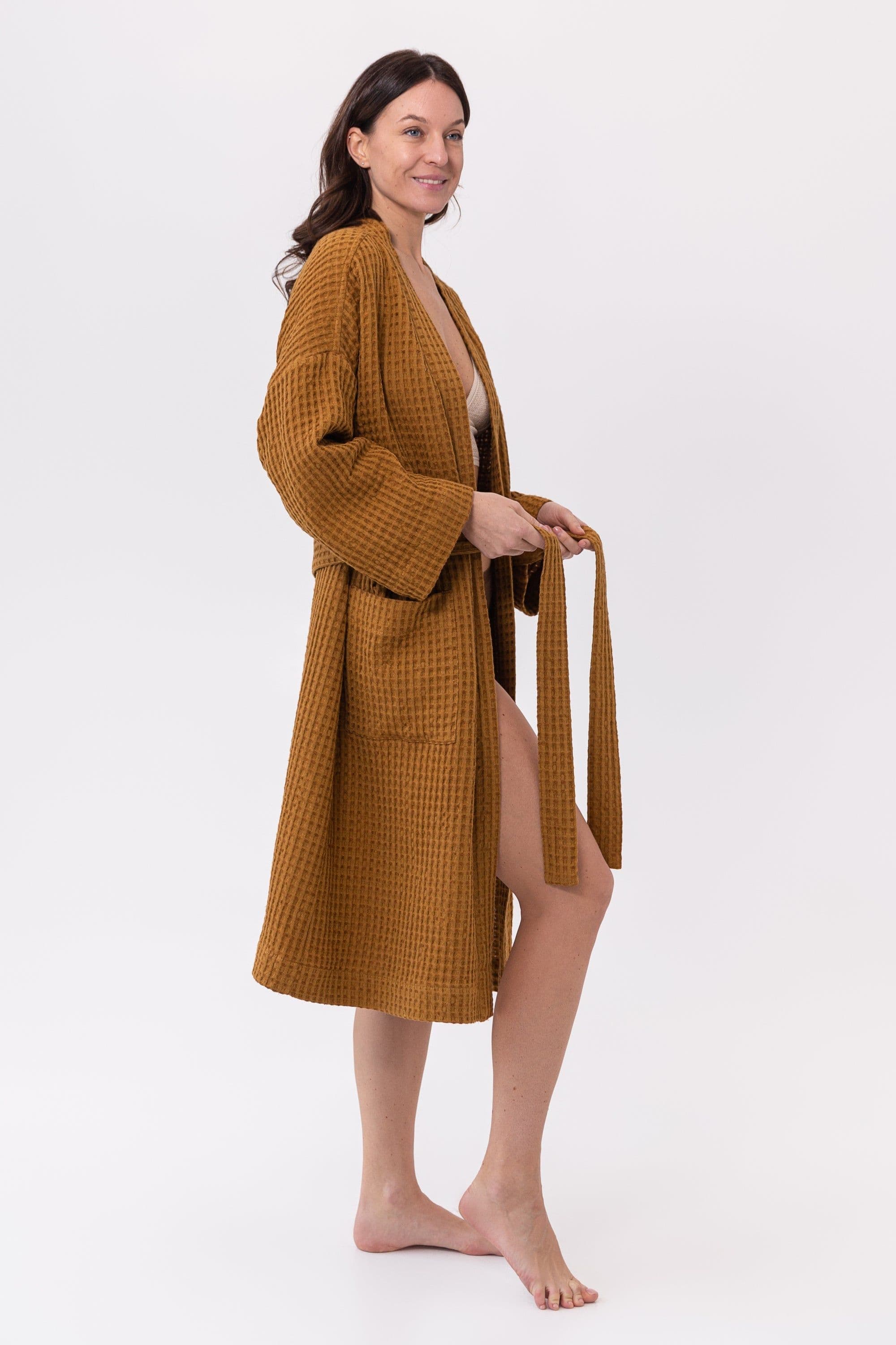 image-Amber linen waffle robe