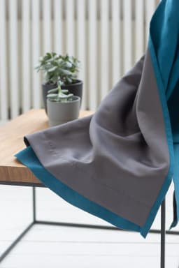 image-Dark Sea Blue linen curtain with blackout, tape