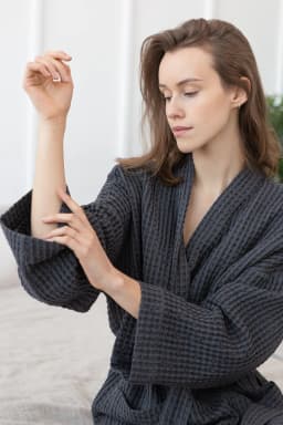 image-Grey linen waffle robe