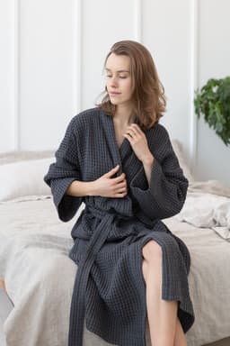 image-Grey linen waffle robe