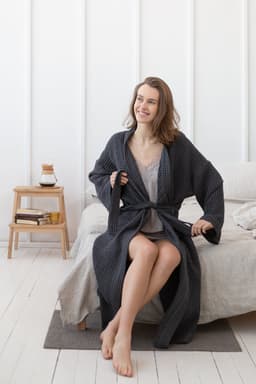 image-Grey linen waffle robe