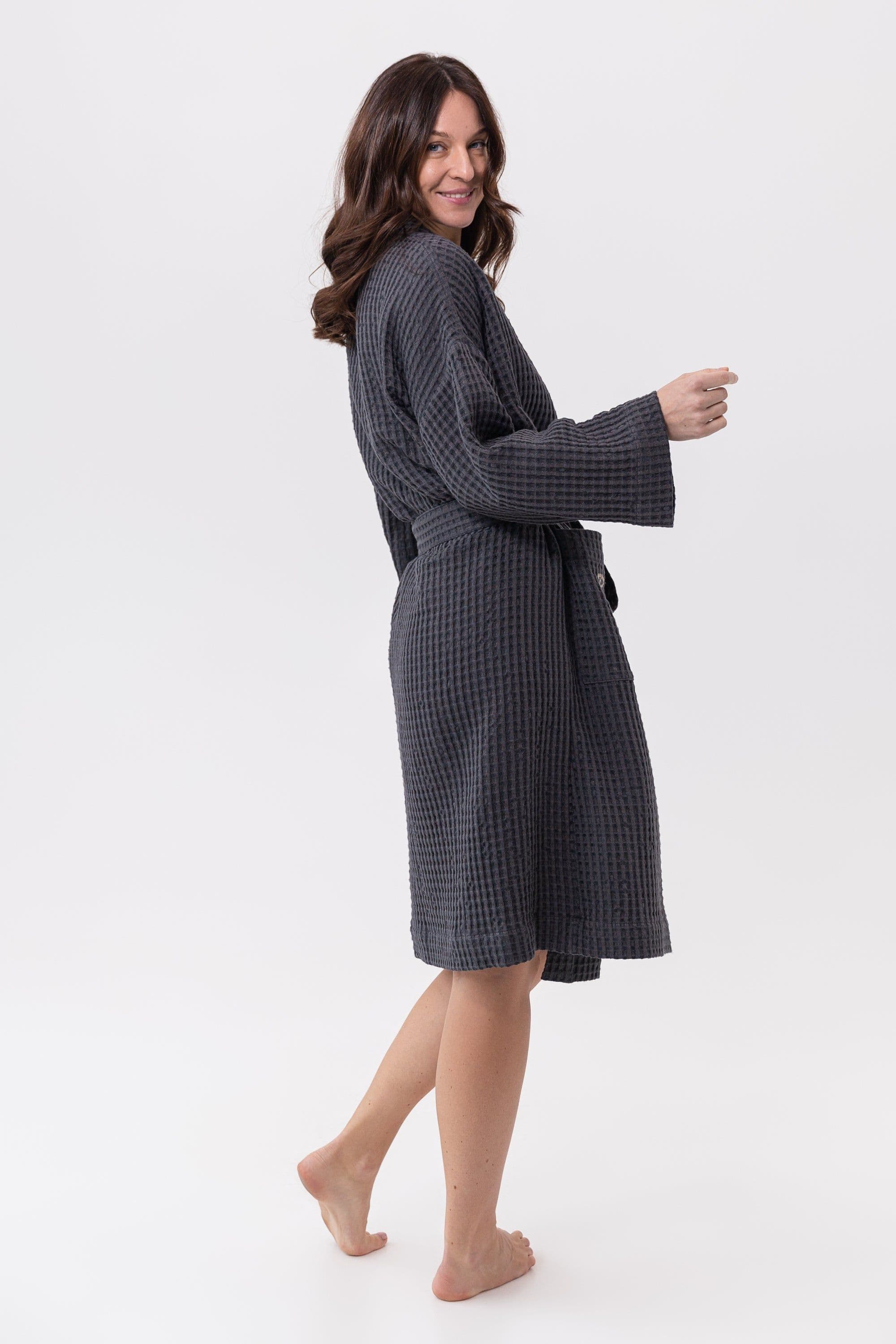 image-Grey linen waffle robe