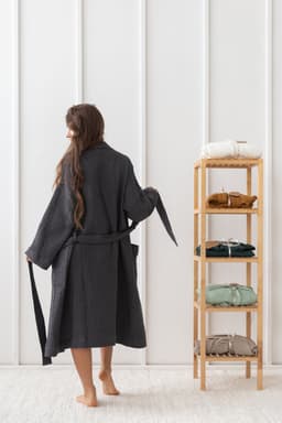 image-Grey linen waffle robe