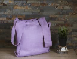 image-Deep Rose linen tote bag with inside pocket