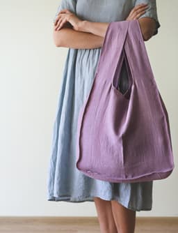 image-Deep Rose linen tote bag with inside pocket