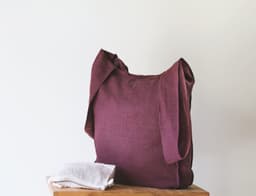 image-Deep Rose linen tote bag with inside pocket