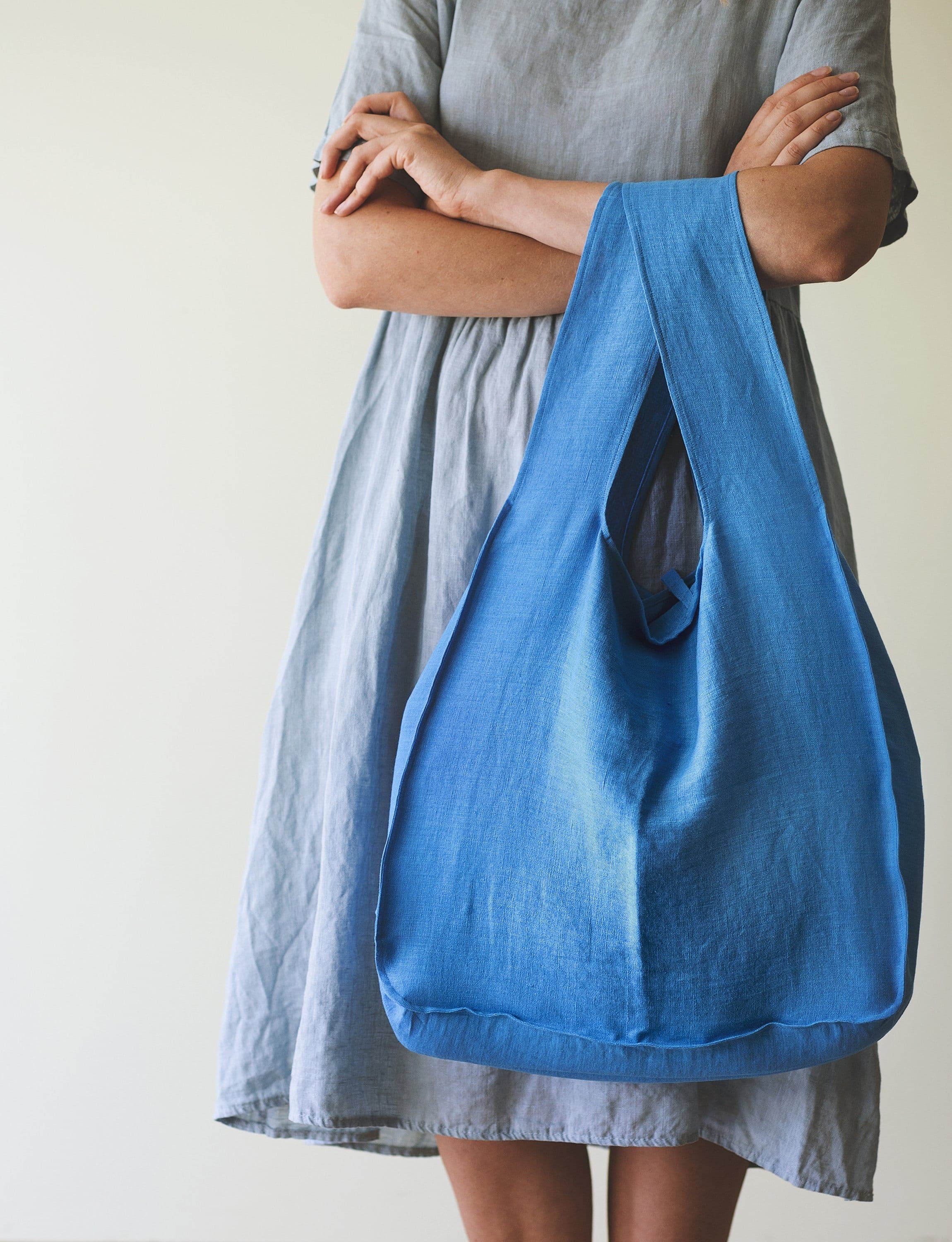 image-Deep Rose linen tote bag with inside pocket
