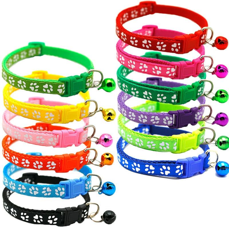 image-Pet Chacha Paw Print Bell Collar, Mixed Color, PP Material, Universal Fit