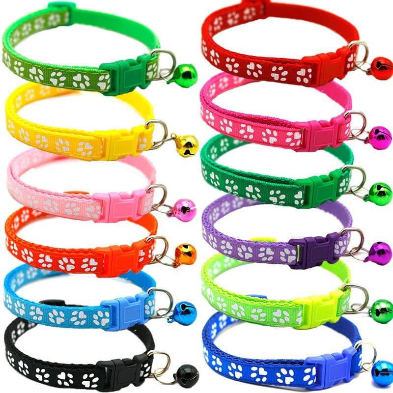 image-Pet Chacha Paw Print Bell Collar, Mixed Color, PP Material, Universal Fit