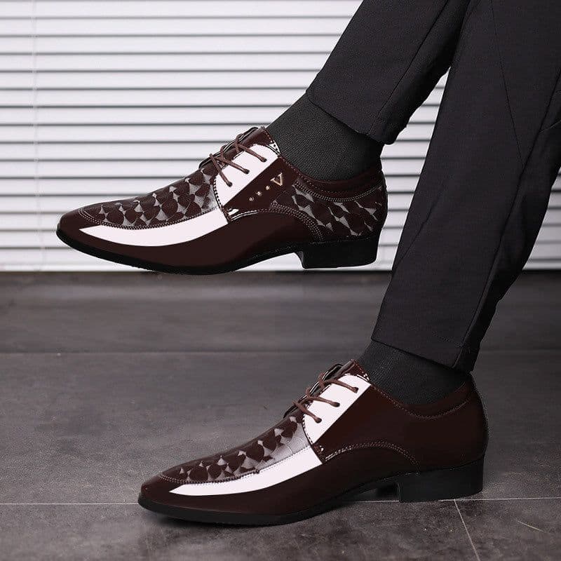 image-Spring new bright leather shoes men's business formal shoes large size men's shoes all-match wedding shoes one drop