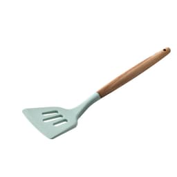 image-Storage bucket fresh green wooden handle silicone kitchen utensils set of 11 non-stick spatula kitchen set eleven sets