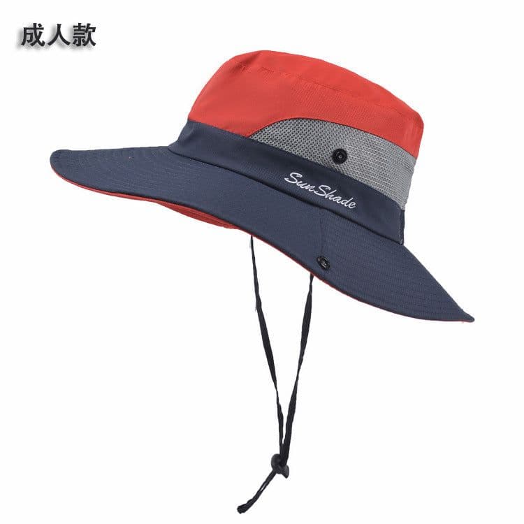 image-9002 Summer Ladies Outdoor Sunshade Hat Horsetail Hole Fisherman Hat Sunscreen Sun Hat Breathable Mountaineering Hat Parent-child Model