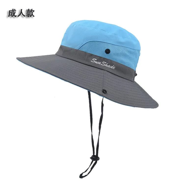 image-9002 Summer Ladies Outdoor Sunshade Hat Horsetail Hole Fisherman Hat Sunscreen Sun Hat Breathable Mountaineering Hat Parent-child Model