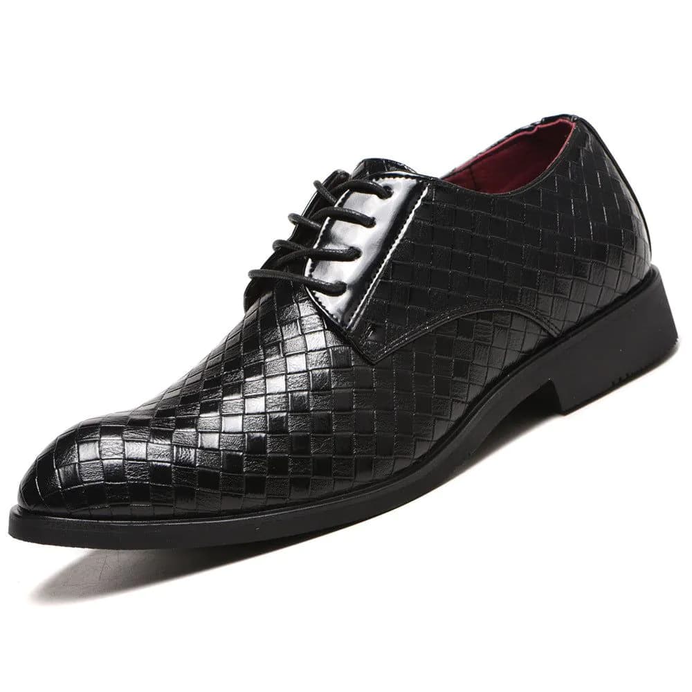 image-Men's Black Leather Shoes Size 48 Low Cut