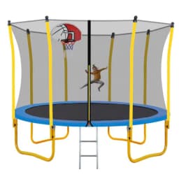 image-12FT Trampoline for Kids with Safety Enclosure Net Basketball Hoop