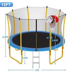 image-12FT Trampoline for Kids with Safety Enclosure Net Basketball Hoop