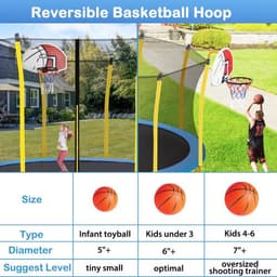 image-12FT Trampoline for Kids with Safety Enclosure Net Basketball Hoop