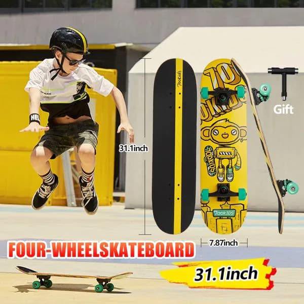 image-Kids Professional Double Kick Maple Kids Skateboards for Beginners