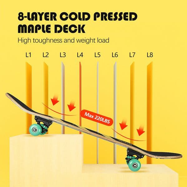 image-Kids Professional Double Kick Maple Kids Skateboards for Beginners