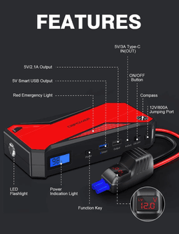 image-Car Jump Starter 1600A Peak 18000mAh Portable Power Pack