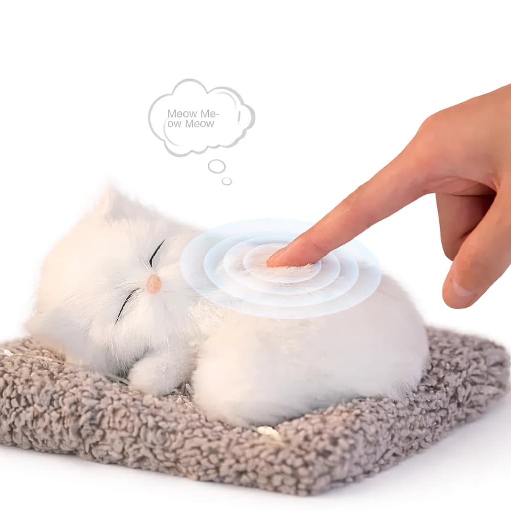 image-Interactive Meowing Plush Cat on Cushion Toy