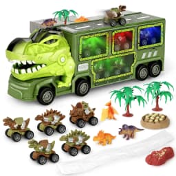 image-Dinosaur Transport Truck Toy with Mini Cars Set