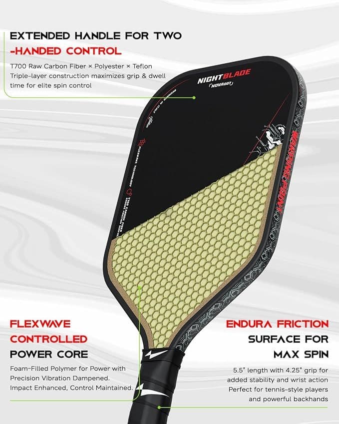 image-NightBlade Pickleball Paddle 16 mm High Performance Carbon Fiber Face