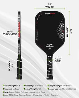 image-NightBlade Pickleball Paddle 16 mm High Performance Carbon Fiber Face