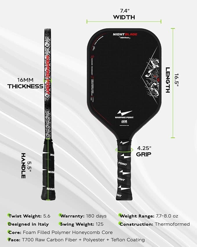 image-NightBlade Pickleball Paddle 16 mm High Performance Carbon Fiber Face