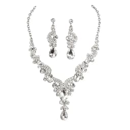 image-Elegant Silver Crystal Necklace and Earrings Set