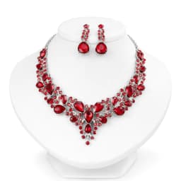 image-Red Ruby Crystal Silver Bridal Jewelry Set