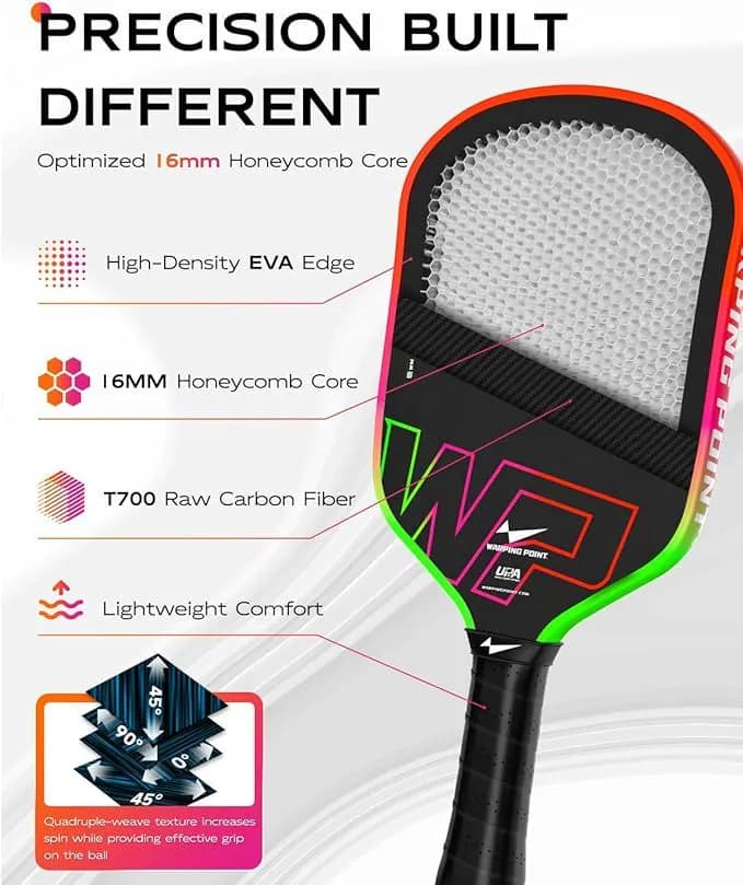 image-Neon Pickleball Paddle 16mm Core in Green, Pink & Orange Warping Point