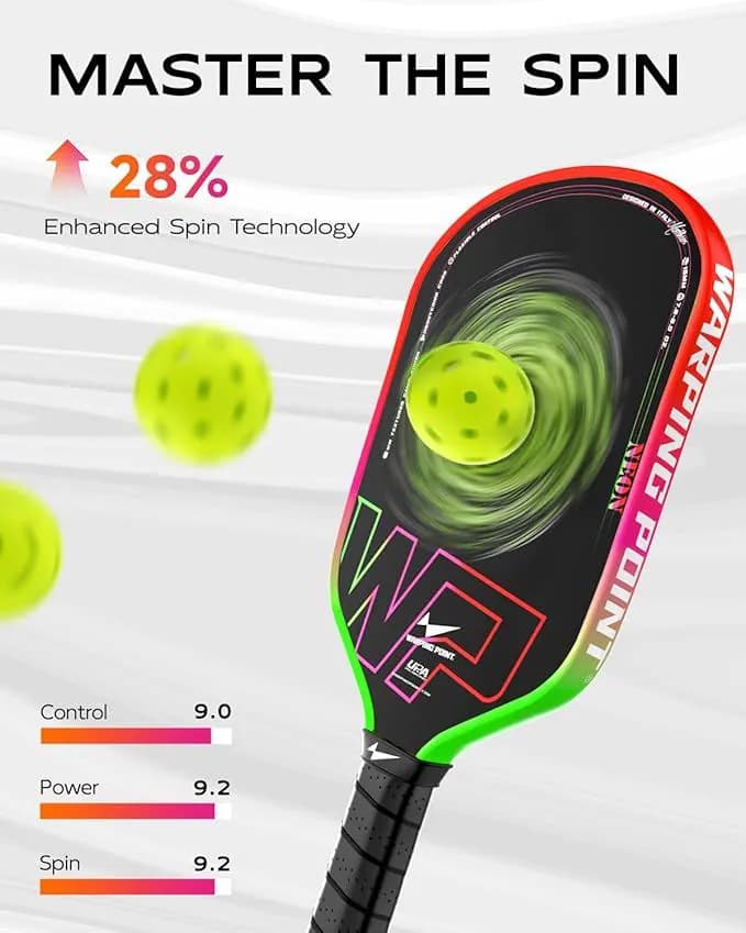 image-Neon Pickleball Paddle 16mm Core in Green, Pink & Orange Warping Point
