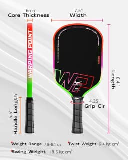 image-Neon Pickleball Paddle 16mm Core in Green, Pink & Orange Warping Point