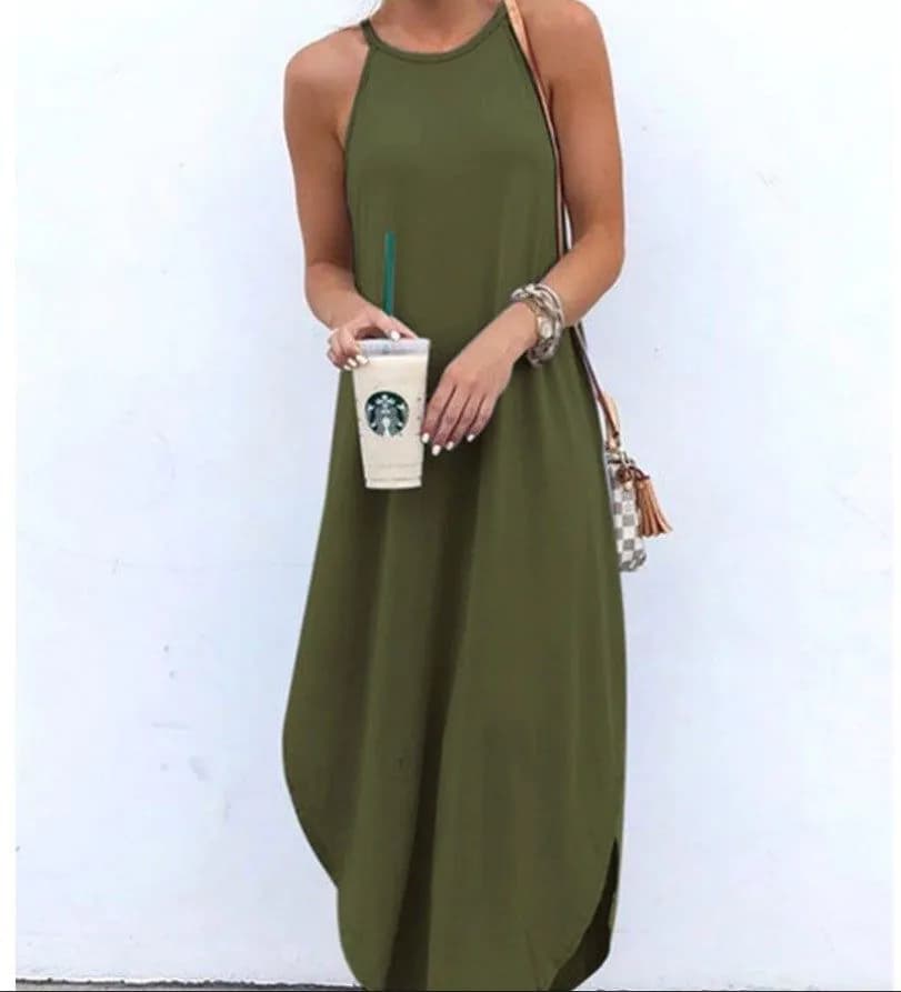 image-Leaves Green Round Neck Polyester Dress 5XL