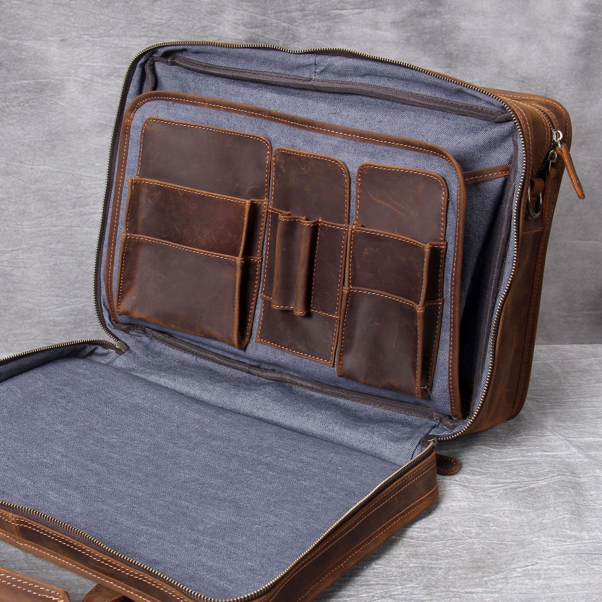 image-Retro Crazy Horse Leather Laptop Bag Men's