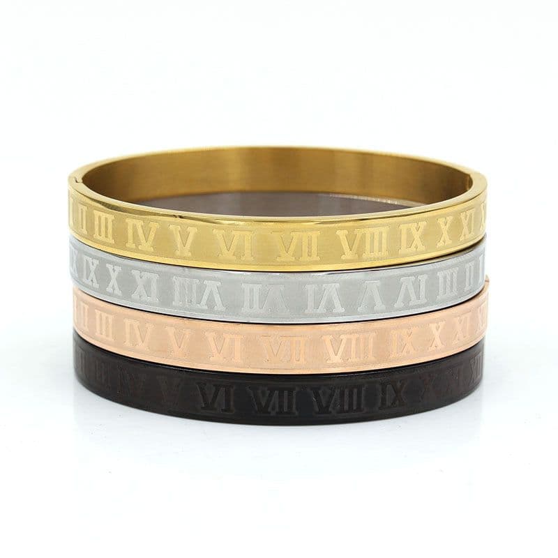 image-Stainless Steel Roman Letter Bracelet - Men's 4mm