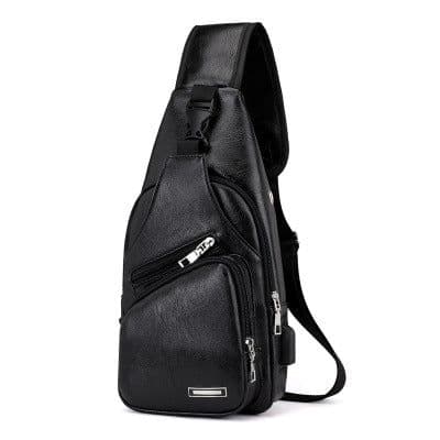 image-Wholesale USB men's chest bag portable rechargeable casual oblique bag outdoor sports pu chest bag one generation