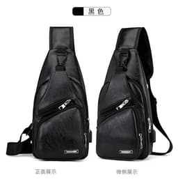 image-Wholesale USB men's chest bag portable rechargeable casual oblique bag outdoor sports pu chest bag one generation