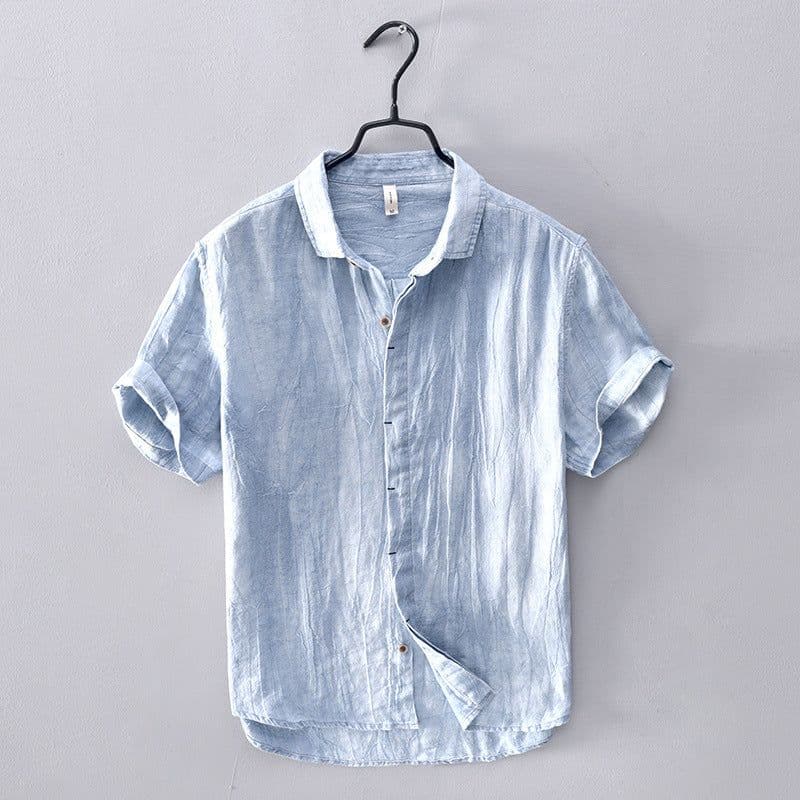 image-Men's Linen Casual Shirt - Khaki 3XL Short Sleeve