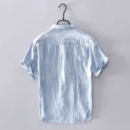 image-Men's Linen Casual Shirt - Khaki 3XL Short Sleeve