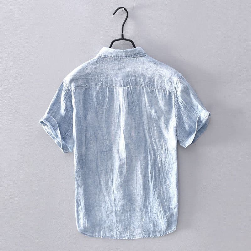 image-Men's Linen Casual Shirt - Khaki 3XL Short Sleeve